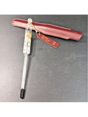 Vintage Champagne And Wine Making Thermometer in Leather Pouch Rare France